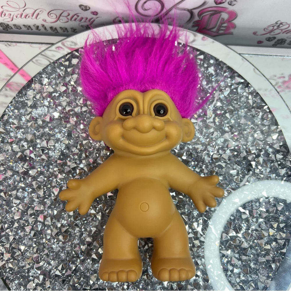Russ troll large Pink purple neon Haired Brown Troll Figure
